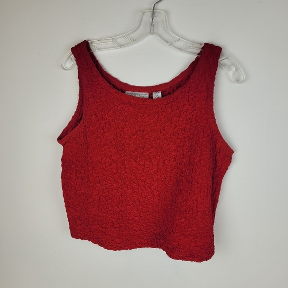 Valerie Stevens Petite ruched textured 100% silk red tank round neck classic 12P - Picture 4 of 12